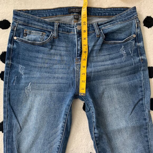 Judy Blue Mid Rise Dark Wash Distressed Stretch Denim Skinny Jeans - Picture 10 of 13